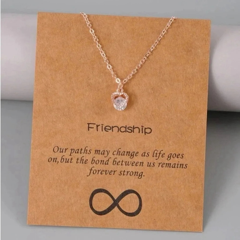 ⚠️Clearance Rose Gold Cubic Zirconia Heart Charm Necklace SS - Picture 1 of 4
